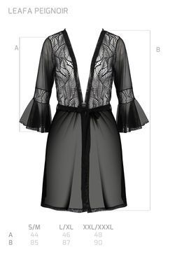 Пеньюар Passion LEAFA PEIGNOIR black, XXL/XXXL, длина чуть выше колена, широкие рукава, завязывается на пояс