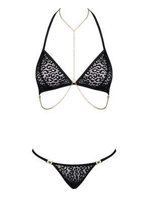 Комплект с цепочками Obsessive Pantheria 2-pcs set black L/XL, бюстгальтер, трусики