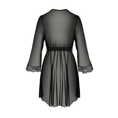 Пеньюар Passion AMBERLY PEIGNOIR 6XL/7XL, black, ажурные декольте и манжеты, широкие рукава