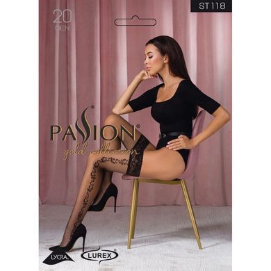 Чулки Passion ST118 3/4 black, на ажурной силиконовой резинке, с боковым вертикальным рисунком