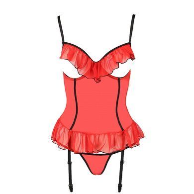Корсет з відкритими грудьми CHERRY CORSET red L/XL - Passion Exclusive, трусики, пажі, стрепи, оборк