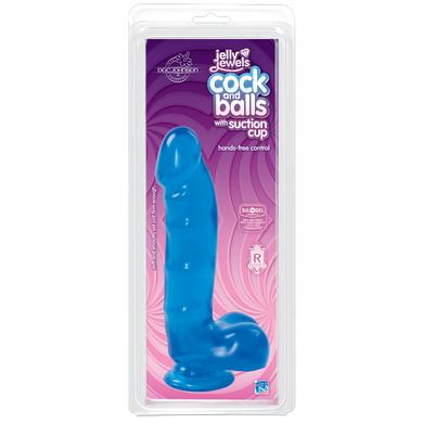 Фаллоимитатор Doc Johnson Jelly Jewels Cock & Balls Blue, диаметр 3,6см, антибактериальный ПВХ