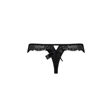 Кружевные трусики-танга с атласным бантиком Passion NAJA THONG L/XL, black