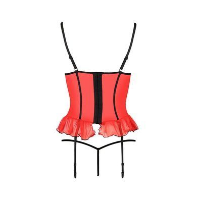 Корсет з відкритими грудьми CHERRY CORSET red L/XL - Passion Exclusive, трусики, пажі, стрепи, оборк