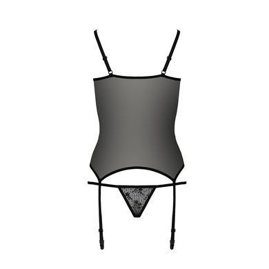 Корсет с пажами GRACIA CORSET black L/XL Passion, трусики, полупрозрачный