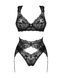 Комплект білизни Obsessive Donna Dream 3-pcs set XL/2XL Black, бюстгальтер, стрінги, пояс для панчіх
