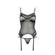 Корсет з пажами Passion MELANIA CORSET L/XL, black, трусики, напівпрозорий