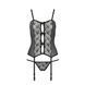 Корсет с пажами GRACIA CORSET black L/XL Passion, трусики, полупрозрачный