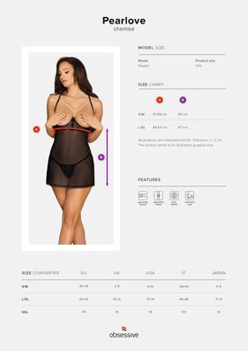Прозора сорочка з відкритими грудьми Obsessive Pearlove chemise & thong black S/M, трусики