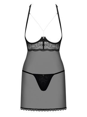 Прозора сорочка з відкритими грудьми Obsessive Pearlove chemise & thong black S/M, трусики