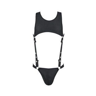 Мужское кожаное боди Passion 056 ADAM L/XL Black, заклепки