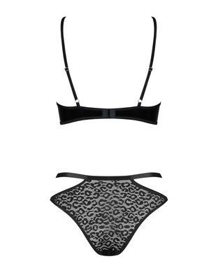 Эротический комплект под латекс со стрепами Obsessive Bagirela 2-pcs set L/XL, черный, под леопард,