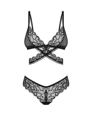 Комплект Obsessive Blomentis 2-pcs set, XS/S, кружевной, лиф с завязками на спине, трусики-слипы