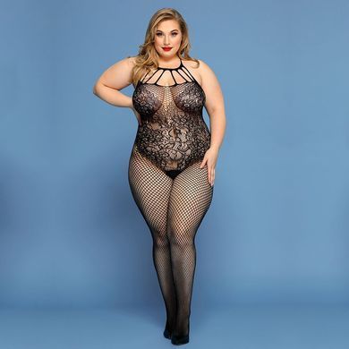 Сетчатый бодистокинг JSY &laquo;Откровенная Мадлен&raquo; Plus Size, Black, имитация боди, кружево, доступ