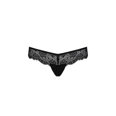 Мереживні трусики-танга з атласним бантиком Passion NAJA THONG S/M, black