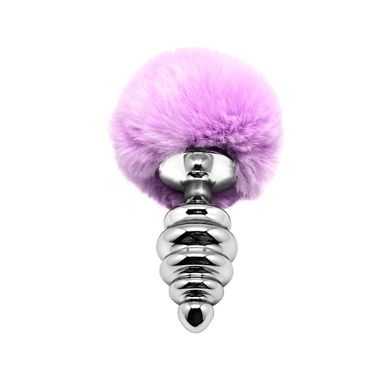 Металлическая анальная пробка Кроличий хвостик Alive Fluffly Twist Plug L Purple