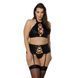 Комплект из экокожи Passion NANCY SET 4XL/5XL black, имитация шнуровки, топ, пояс для чулок