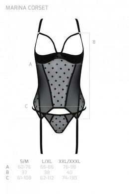 Корсет Passion MARINA CORSET, XXL/XXXL, black, с открытыми чашками