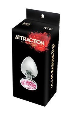 Металева анальна пробка з рожевим кристалом MAI Attraction Toys №74, довжина 10 см, діаметр 4 см