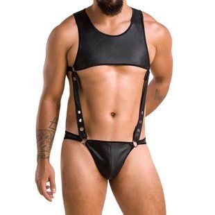 Мужское кожаное боди Passion 056 ADAM S/M Black, заклепки