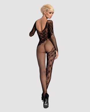 Бодистокинг Obsessive Bodystocking F210 S/M/L black, рукава-митенки, сетка, цветное кружево
