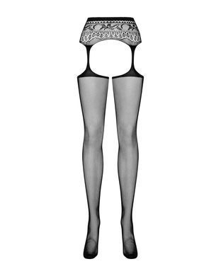 (SALE) Сітчасті панчохи-стокінги з мереживним поясом Obsessive Garter stockings S307 XL/XXL, чорні, імітаці