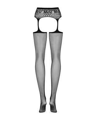 (SALE) Сітчасті панчохи-стокінги з мереживним поясом Obsessive Garter stockings S307 XL/XXL, чорні, імітаці