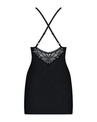 Сатиновый комплект для сна с кружевом Obsessive 828-CHE-1 chemise & thong S/M, черный, сорочка, стри