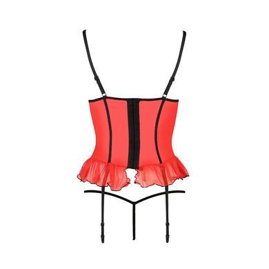 Корсет с открытой грудью CHERRY CORSET red XXL/3XL -Passion Exclusive, трусики, пажи, стрэпы, оборки