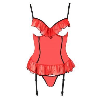Корсет с открытой грудью CHERRY CORSET red XXL/3XL -Passion Exclusive, трусики, пажи, стрэпы, оборки