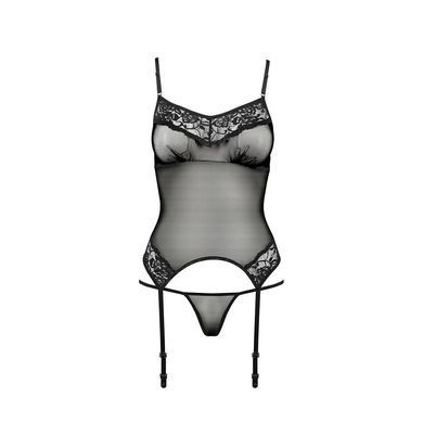Корсет с пажами Passion MELANIA CORSET XXL/XXXL, black, трусики, полупрозрачный