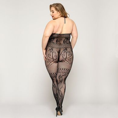 Мереживний бодістокінг JSY &laquo;Гаряча Хейлі&raquo; Plus Size, Black, халтер, імітація панчіх, відкритий досту
