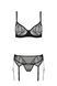 Комплект Passion LEAFA SET black S/M, кружево+сетка, бюстгальтер на косточках, стринги, пояс для чулок