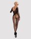 Бодистокинг Obsessive Bodystocking F210 S/M/L black, рукава-митенки, сетка, цветное кружево