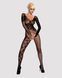 Бодистокинг Obsessive Bodystocking F210 S/M/L black, рукава-митенки, сетка, цветное кружево
