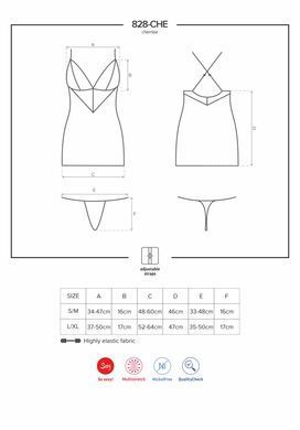 Сатиновый комплект для сна с кружевом Obsessive 828-CHE-1 chemise & thong L/XL, черный, сорочка