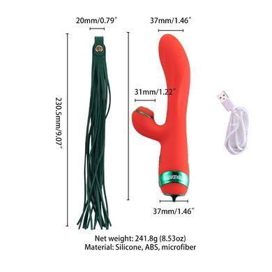 Вибратор-кролик с пульсацией и флоггером LOCKINK SEVANDA Whip Vibrating Massage Wand, красно-зеленый