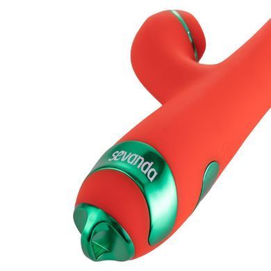 Вибратор-кролик с пульсацией и флоггером LOCKINK SEVANDA Whip Vibrating Massage Wand, красно-зеленый