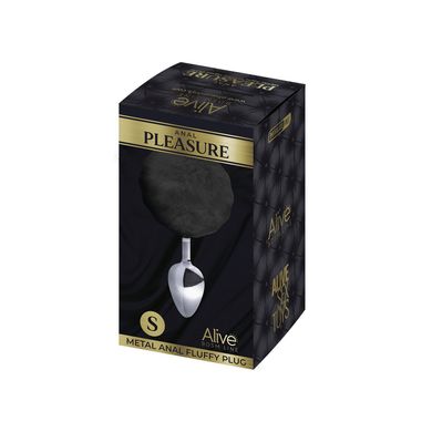 Металлическая анальная пробка Кроличий хвостик Alive Fluffly Plug S Black