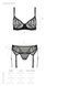 Комплект Passion LEAFA SET black, XXL/XXXL, кружево+сетка, бюстгальтер на косточках, стринги, пояс для чулок