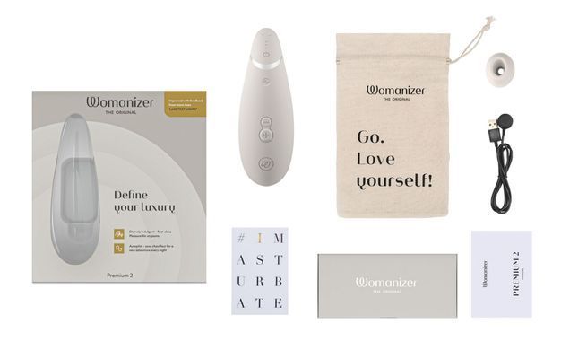 Вакуумный клиторальный стимулятор Womanizer Premium 2 - Grey, функции Autopilot и Smart Silence