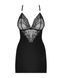 Сатиновый комплект для сна с кружевом Obsessive 828-CHE-1 chemise & thong L/XL, черный, сорочка