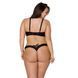 Комплект из экокожи Passion CELINE BIKINI 4XL/5XL black, открытый бра, стринги со шнуровкой