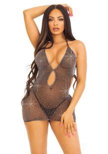 Платье Leg Avenue Lurex Rhinestone Keyhole Halter Dress One Size Black/Silver