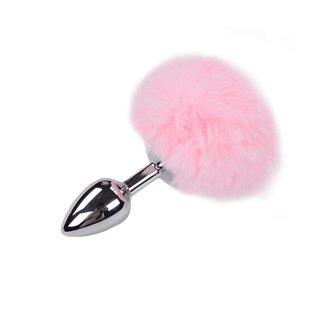 Металлическая анальная пробка Кроличий хвостик Alive Fluffly Plug S Pink