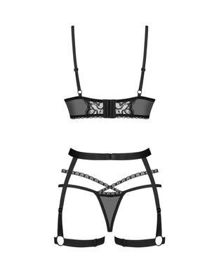 Комплект Obsessive Blomentis 3-pcs set, XS/S, мягкий лиф, стринги со стрепами, пояс с гартерами