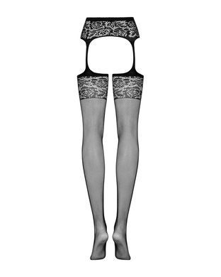 Сетчатые чулки-стокинги с имитацией гартеров Obsessive Garter stockings S500 S/M/L, черные