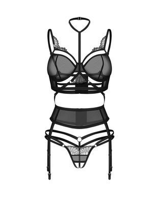 Комплект Obsessive Premisis Black 3-pcs crotchless set L/XL