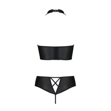 Комплект из эко-кожи Passion NANCY BIKINI S/M, black, бра и трусики с имитацией шнуровки