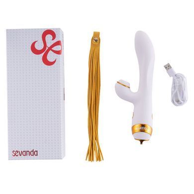 Вибратор-кролик с пульсацией и флоггером LOCKINK SEVANDA Whip Vibrating Massage Wand, бело-золотой
